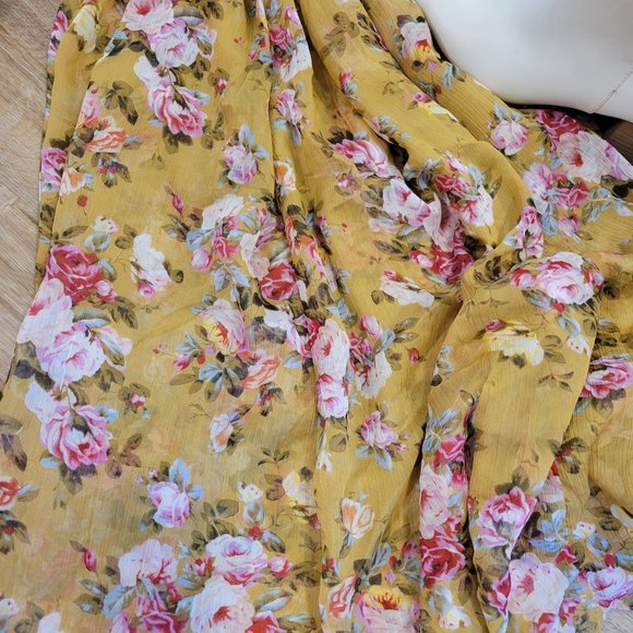 O.P.T Wick Smocked Crinkled Chiffon Romantic Floral Midi dress, size medium - Picture 7 of 8